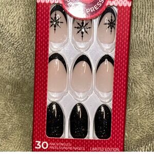 imPRESS Press On Nails My Only Wish Limited Ed Black French Snowflake Glitter